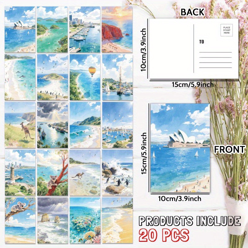 TEMU 20pcs Watercolor Australian & Famous Animal Postcard, Unique Everyday Gift For Family & , Congratulate, Birthday Thank You, Positive Affirmation
