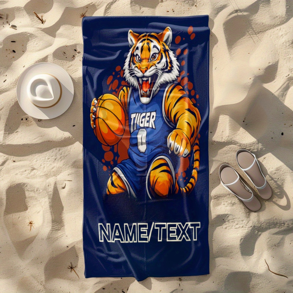 TEMU 1pc 2d Flat Custom Name Tiger Space Extra Large Beach Towel | Ultra Soft & Quick Dry Microfiber, Super Absorbent Sand Free Towel For Swimming,