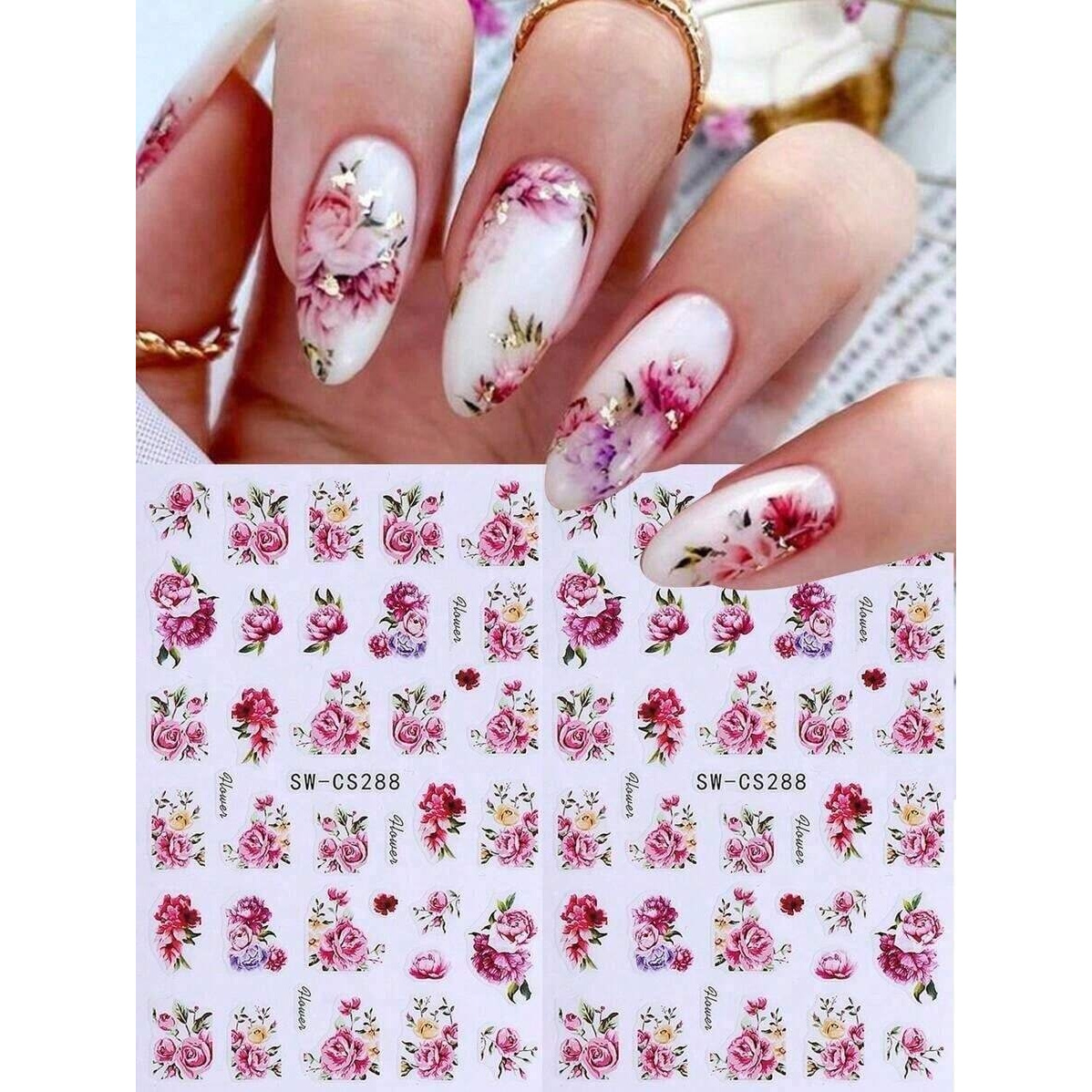 TEMU 2pcs Autocollants pour Ongles Branches d'Arbre Floraux Auto-Adhésifs Décalcomanies Nail Art Fleurs & Designs d'Art d'Ongles Élégants Décoration