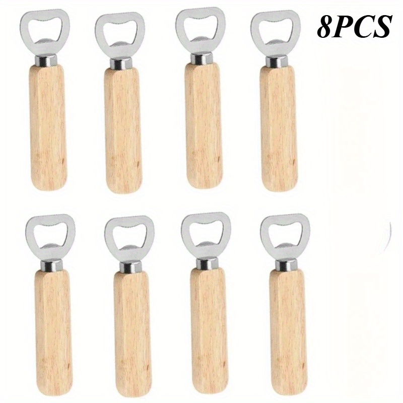 Image of Set Of 8 Wooden Bottle Openers, Ideal For Beer Cans And Bottles, Perfect For Home Kitchens And Bars, Featuring A Handheld Design For Wine And Soda Bottles