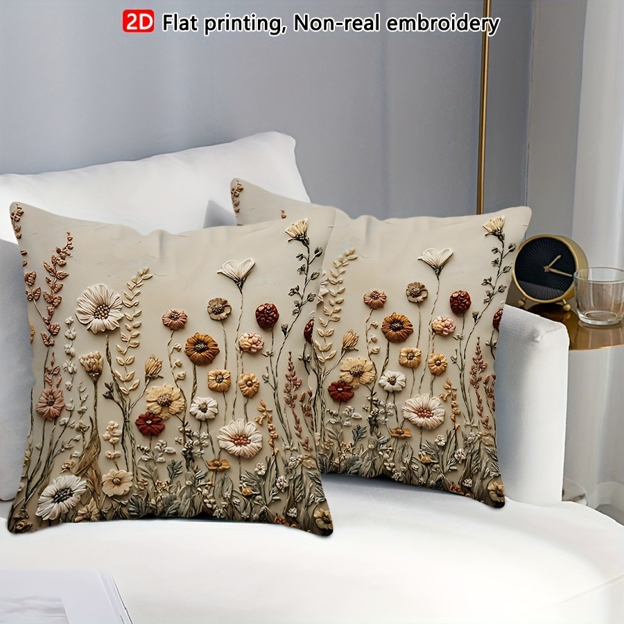 E-shop 2er-Set 2D Gedruckte Vintage Wildblumen Kissenbezüge, Nicht Bestickt, Maschinenwaschbar, Reißverschluss, Dekorative Kissenbezüge, Geeignet für