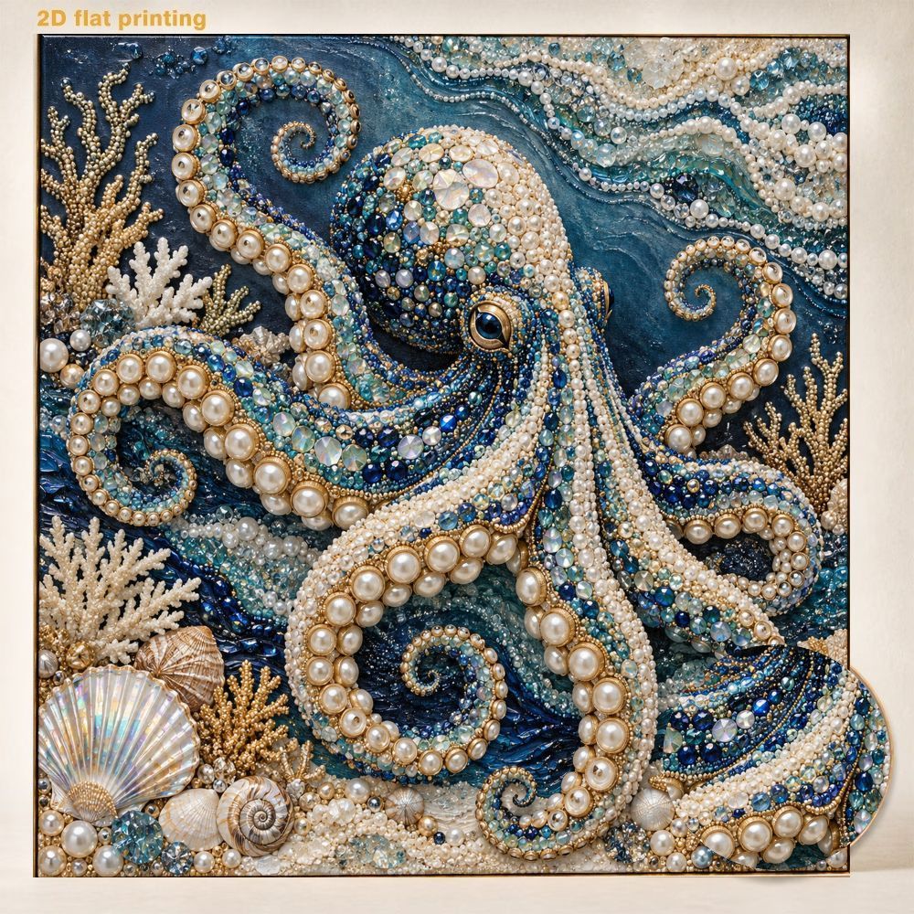 TEMU Diy Pearl Art Painting Kit, Handmade Pearl Sticker Art, Ocean Octopus Decorative Painting, Adult Leisure Stress-relief Artwork, Living Room Wall