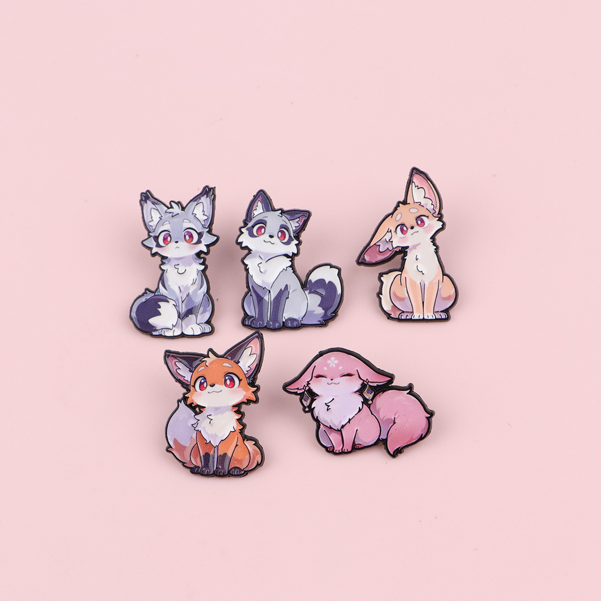TEMU 2d Flat, 2d Acrylic Flat Diy Set Of 5 Cute Fox Badges - Acrylic Diy Brooches With Vivid Eyes, Hearts, And , Colored, Backpacks, Bags, And Gifts,