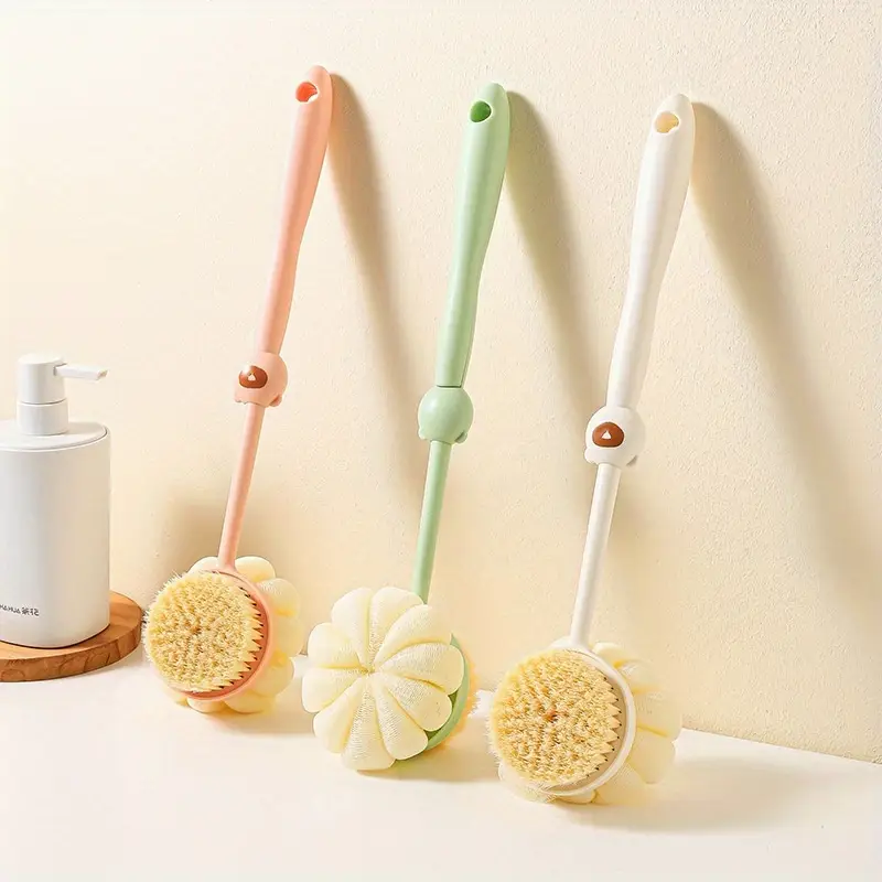 2 in 1 long handle shower brush luffa sponge with bear grip soft dense bristles anti slip hanging design for gentle exfoliating back scrub ergonomic bath shower tool shower accessories bathing accessory bathroom decor body scrubber hygienic material personal hygiene Product details 21