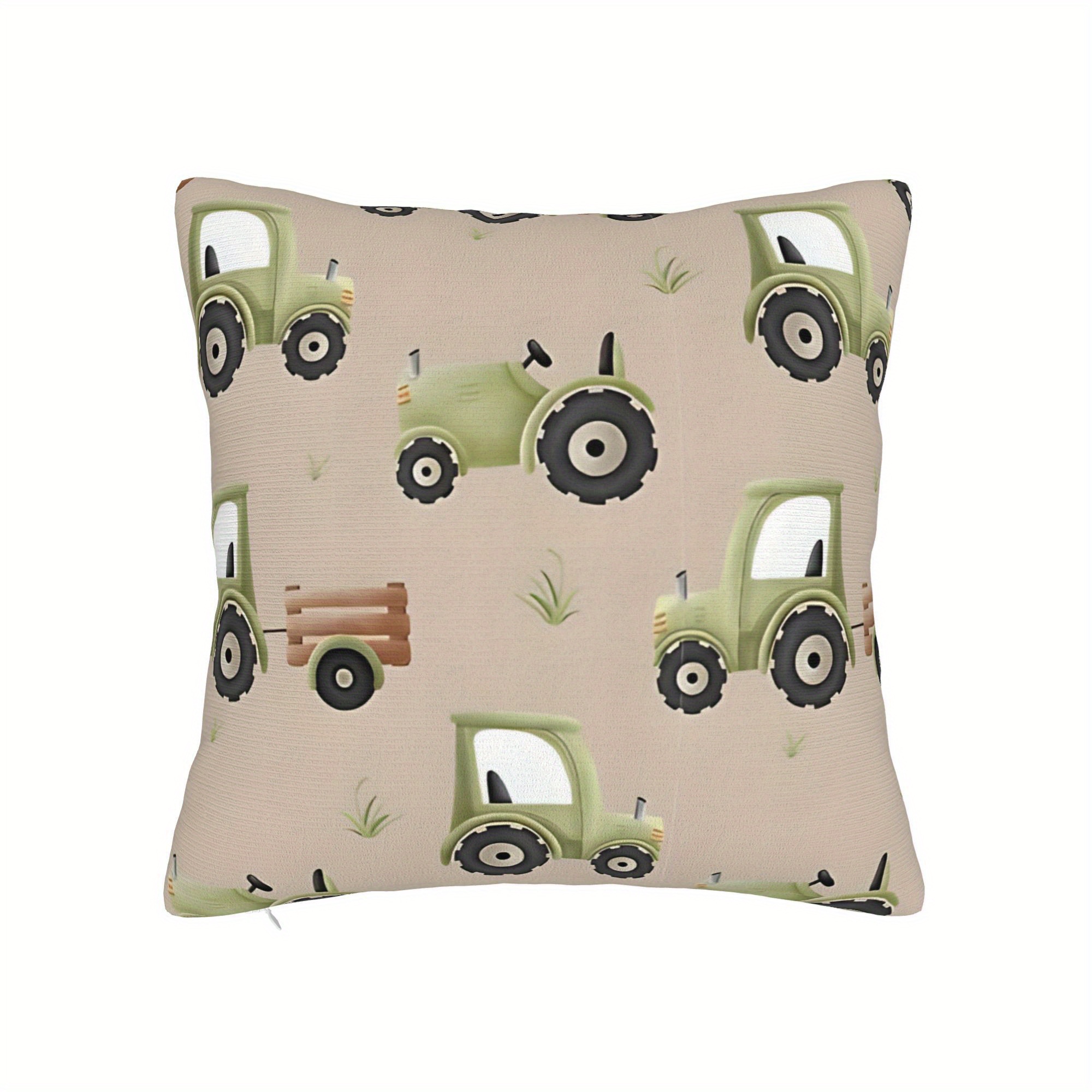 TEMU 1pc Double-sided Printed Short Plush Pillowcase, Tractor Gray-brown Decorative Pillowcase - Soft And Durable Material, Suitable For Porch,