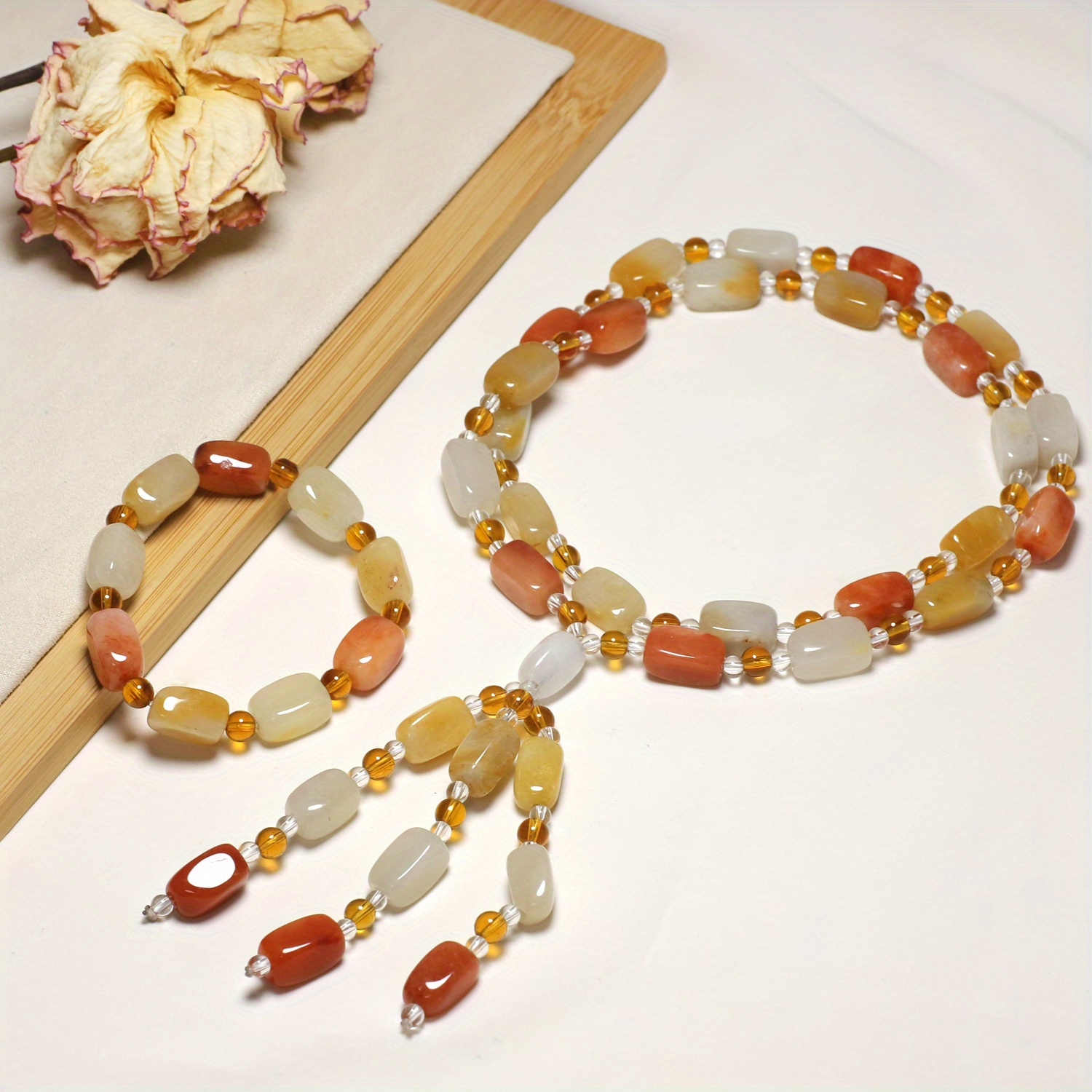 TEMU Elegant Bulvegemet Natural Stone Jewelry Set - Necklace & Bracelet, Perfect Couples' Gift For Special Occasions