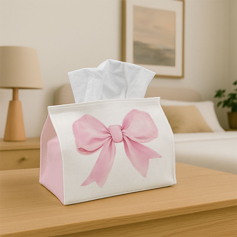 TEMU 1pc Romantic Bow Tissue Box Holder- Soft Illustration Design, Party Tissue Box, Versatile For Kitchen& Dining, Coffee Table, And Dining Table,