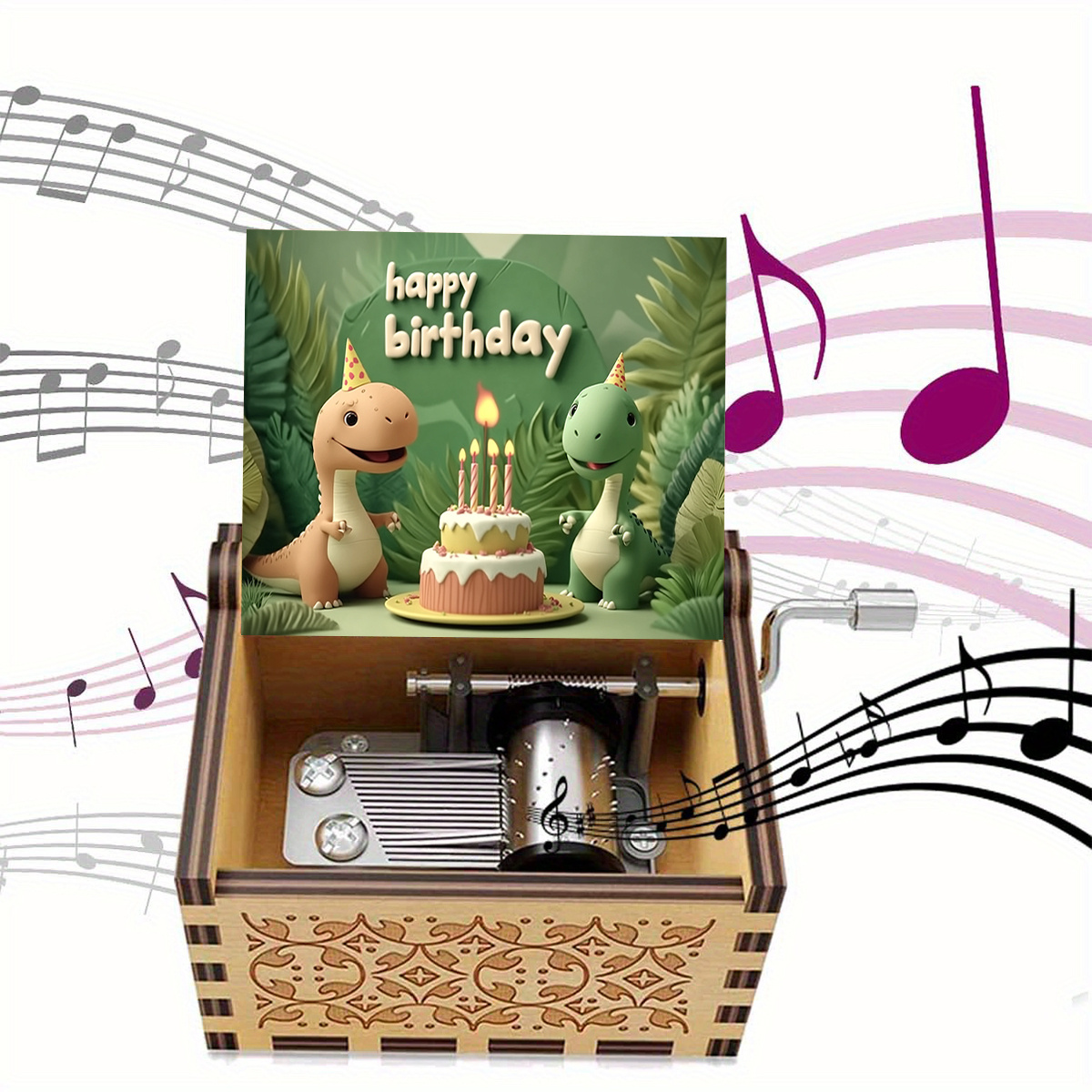 TEMU 1pc Dinosaur Music Box With Hand-crank Sound, Wood Suitable For Birthday Decor, Room, -themed Gift For &, Lullaby For Decoration