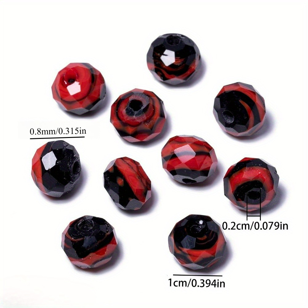 TEMU 30pcs Of 8x10mm Black And Red Striped Glass Beads, Spacer Beads Suitable For Jewelry Making And Handmade Craft Additions