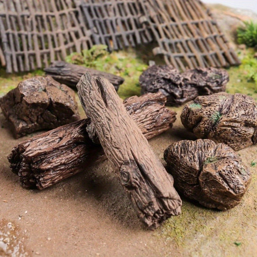 Cayway Miniatur-Baumstümpfe & Steine – 8-teiliges Set Für Modellbau, Diorama & Feengärten