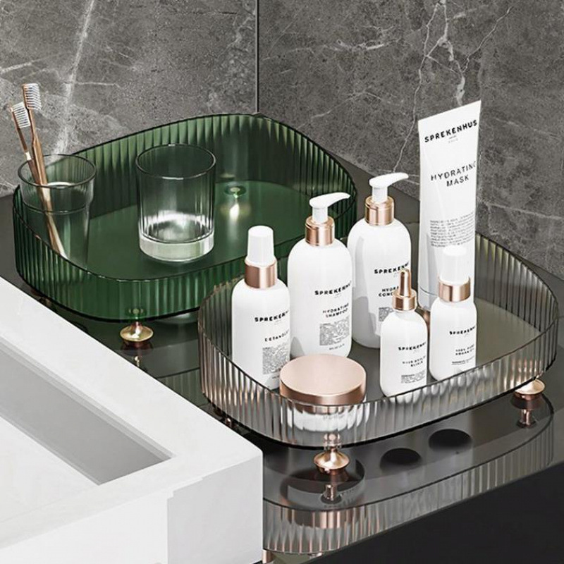 1pc modern   cosmetic bathroom organizer tray green marble pattern countertop storage for vanity entryway skincare products makeup brushes keys durable non electric design vanity tray entryway organizer luxury aesthetic elegant   0