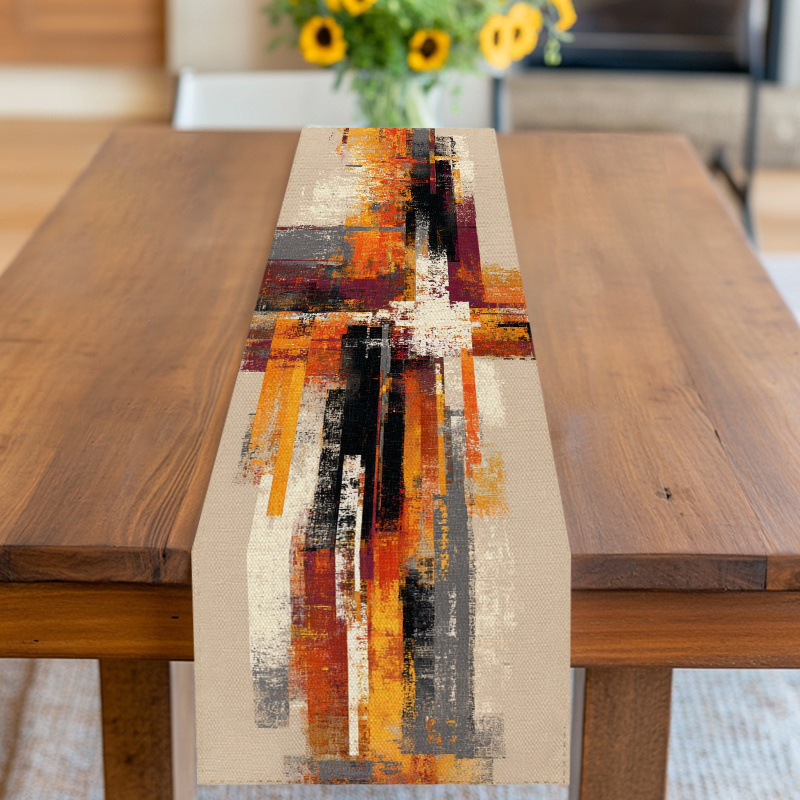 TEMU 1pc Of Abstract Art Design, Suitable For Home, Kitchen, And Dining Room, Featuring A Printed Table Flag Cloth. This Tableware Accessory Is Ideal