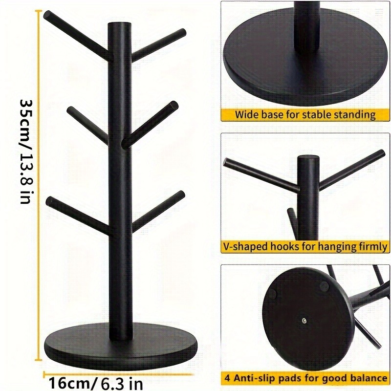 

1pc Mug Tree, Mug Hanger, Living Room And Kitchen , Water Cup Holder With 6 Hooks, Wooden Coffee Cup Holder For Countertop, Coffee Bar Decoration Coffee Cup Holder