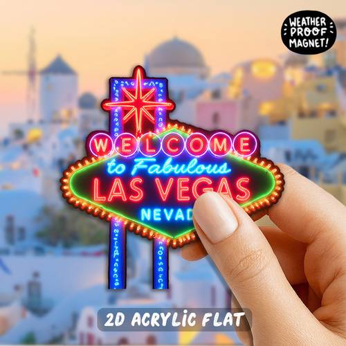 1pc las magnet suitable for home decor glowing neon vegas sign fridge magnets with welcome to fabulous las vegas starry accents durable acrylic for refrigerator kitchen accessories gift for holidays 2d flat