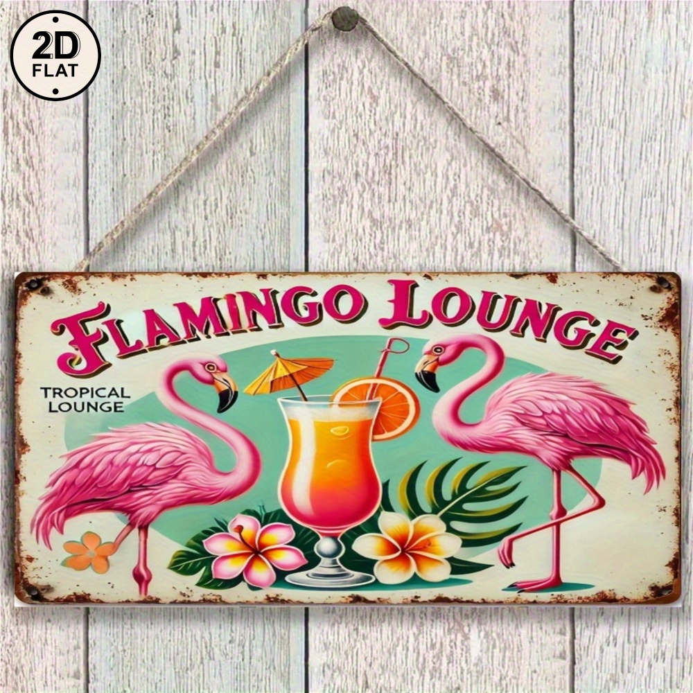 2d Flat - Retro Metal Sign Multicolor Flamingo Lounge Artwork For Home Bar Decor 2d Flat