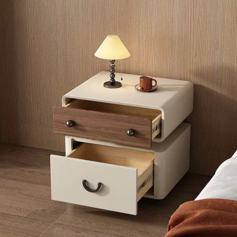 Modern 2-Drawer Solid Wood Nightstand – Featuring Rounded Corners, Ample Storage Space Adorned with Walnut Accents, Constructed with a Sturdy Wood Composite Structure, Easy to Assemble, Ideal for Small Bedrooms And Contemporary Decor