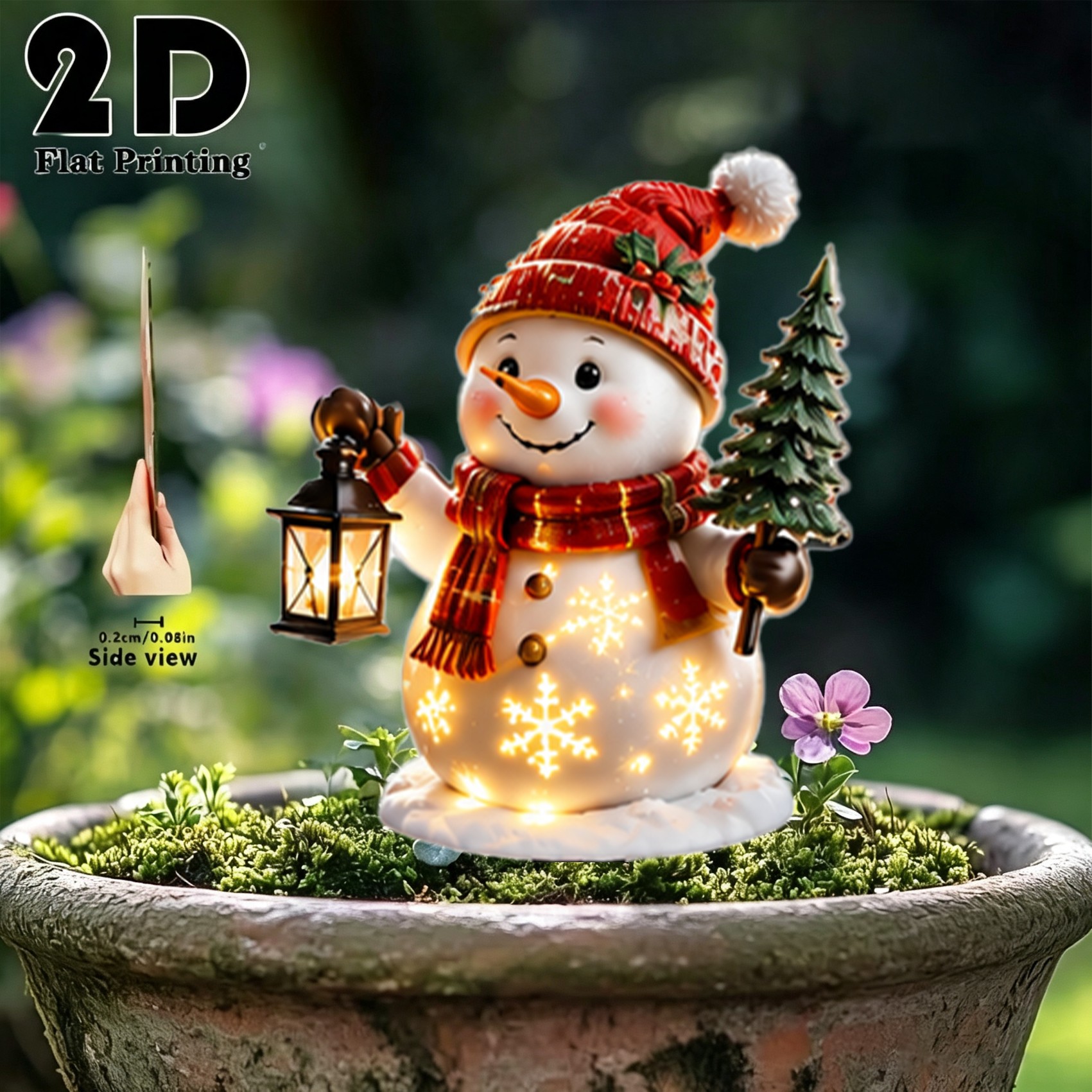 TEMU 2D-Flach, [2D-Flach] Beleuchteter Garten-Stecker mit leuchtenden Schneeflockenmustern & Laterne – Winter-Dekoration für den Außenbereich,