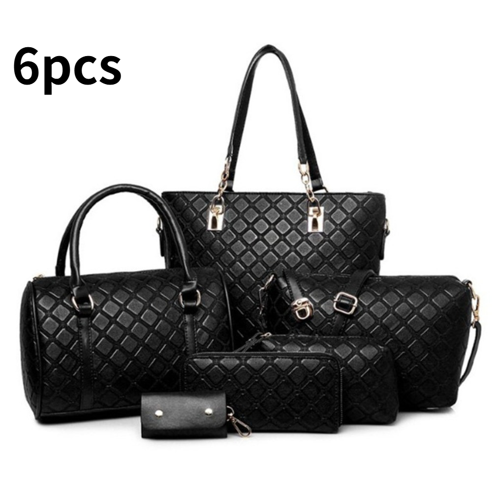 Image of 6pcs Women's Handbag & Crossbody Bag Multi-piece Set - Suitable For Casual &, Zipper Closure Clutch With Wrist Strap, Versatile Clutch For, Office, Travel, Tote Or Purse