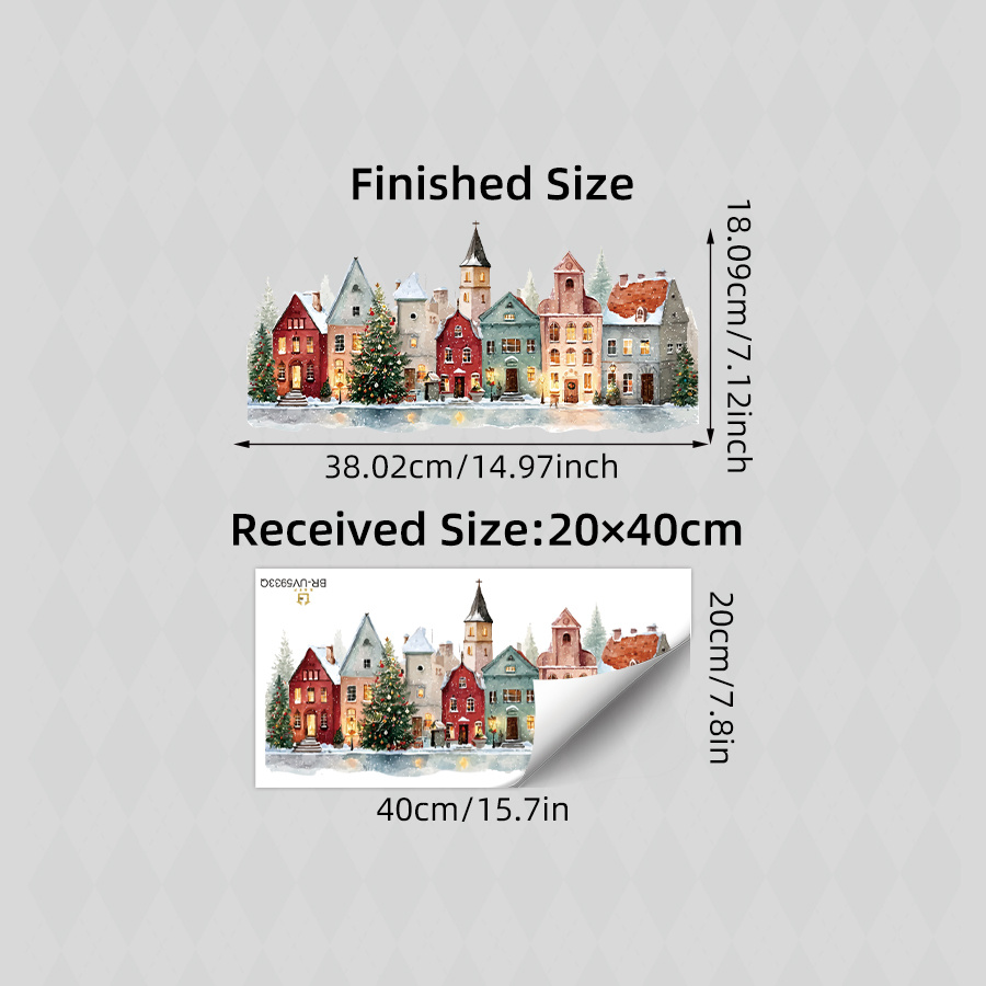 Image of Christmas Village Window Stickers, European Style Snowy Town With Illuminated Windows, Double-sided Electrostatic Window Clings, For Room Shop Front Window Winter Festive Home Decor Decal