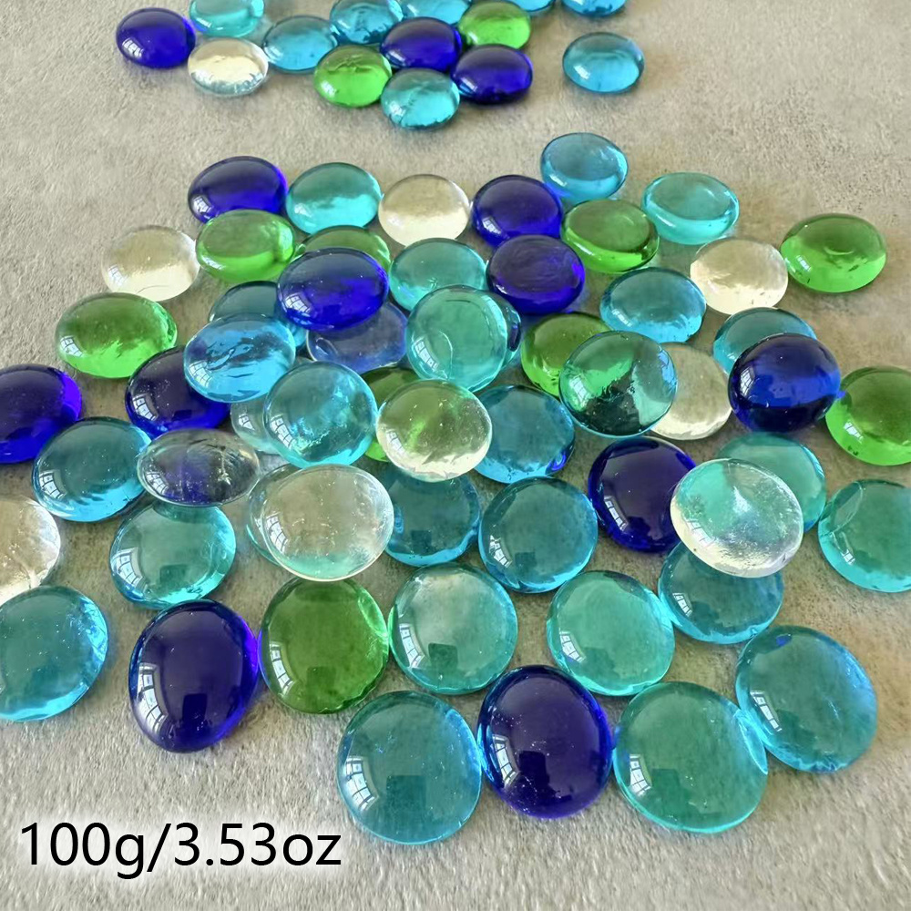 E-shop 1 Packung mit 100 Gramm/3,53 Unzen, gemischtfarbige Buntglas-Flachperlen, blaue weiße grüne durchscheinende glänzende/gemattete runde