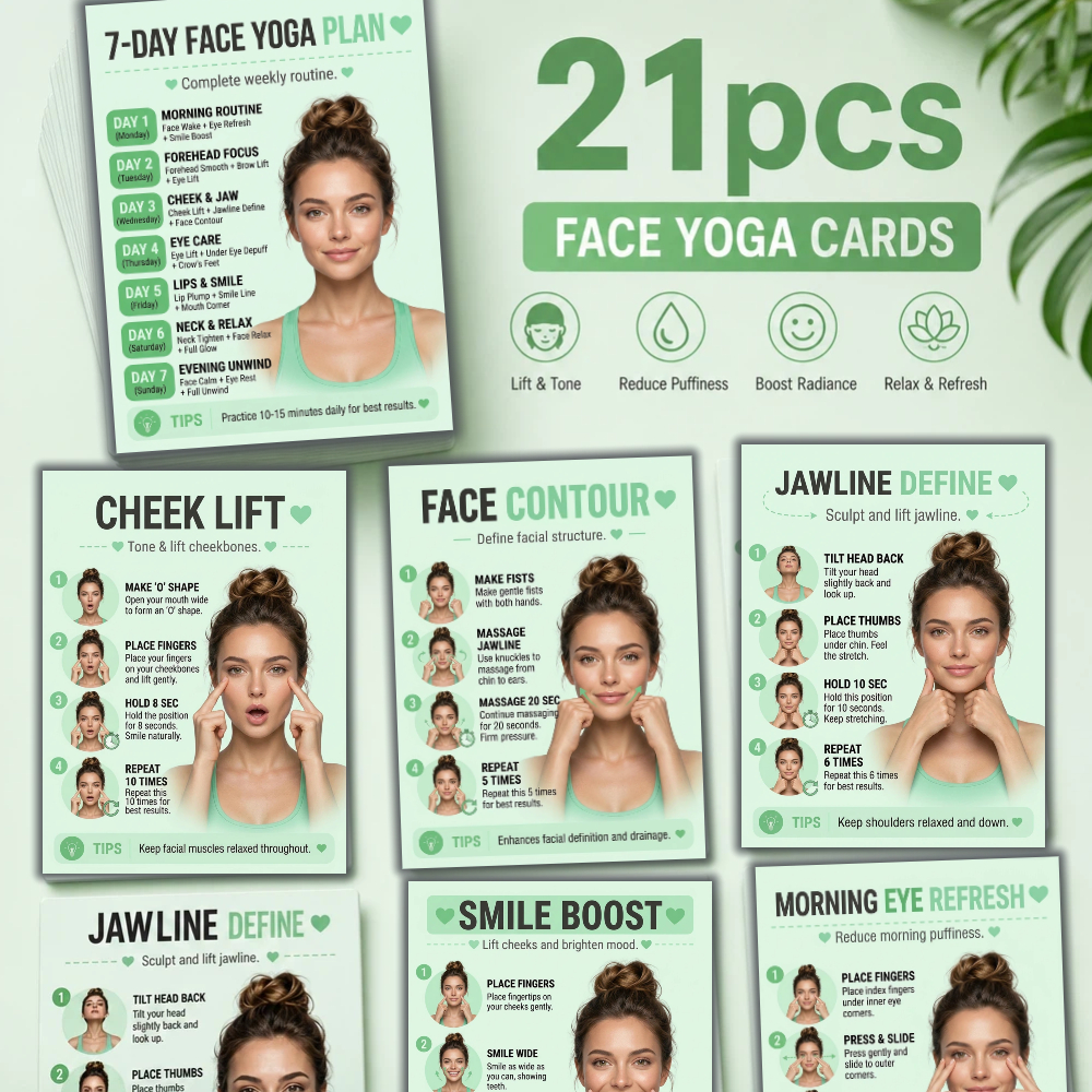 TEMU 21 Cartes Guide de Lifting et d'Amincissement du Visage | Exercices Faciaux Éducatifs Étape par Étape pour le Lifting et l'Amincissement, Cartes