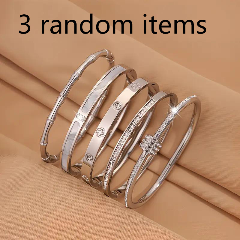 TEMU 5pcs Random 3pcs Set Stainless Steel Bracelet Set, High-quality Metal, Fade-resistant, Washable, Suitable For Daily Stacking Or Commuting And
