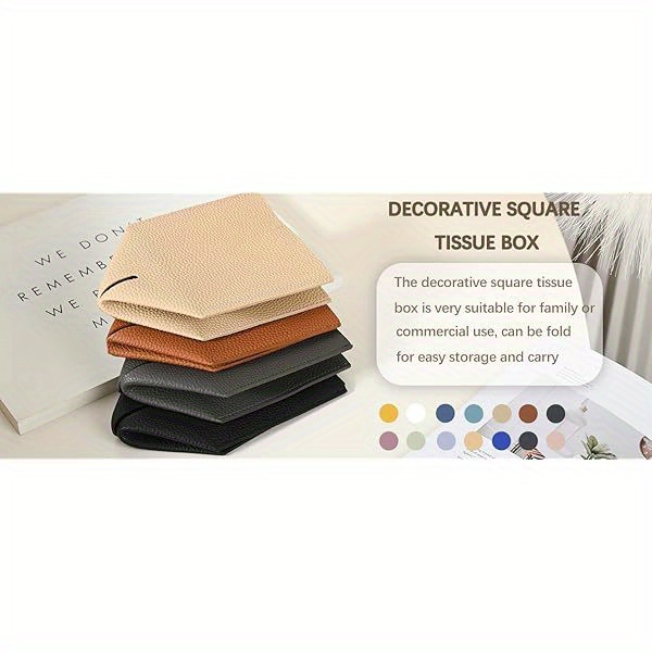 2 pack tissue box cover square   leather tissue holder decorative facial tissue cube paper organizer dispenser for bathroom night stands desk car   matte   grain Product details 4