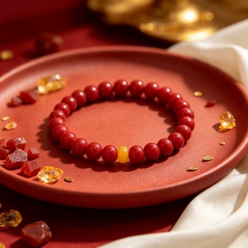 Chinese Style Red and Yellow Bead Stretch Bracelet for Women