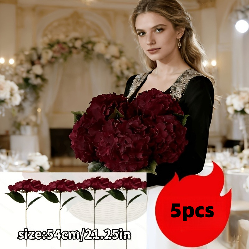 TEMU 5-pack - Large 21.25-inch Burgundy Realistic | Suitable For Weddings, Home, Garden, Parties, Office Decoration | For Mother's Day, Easter,