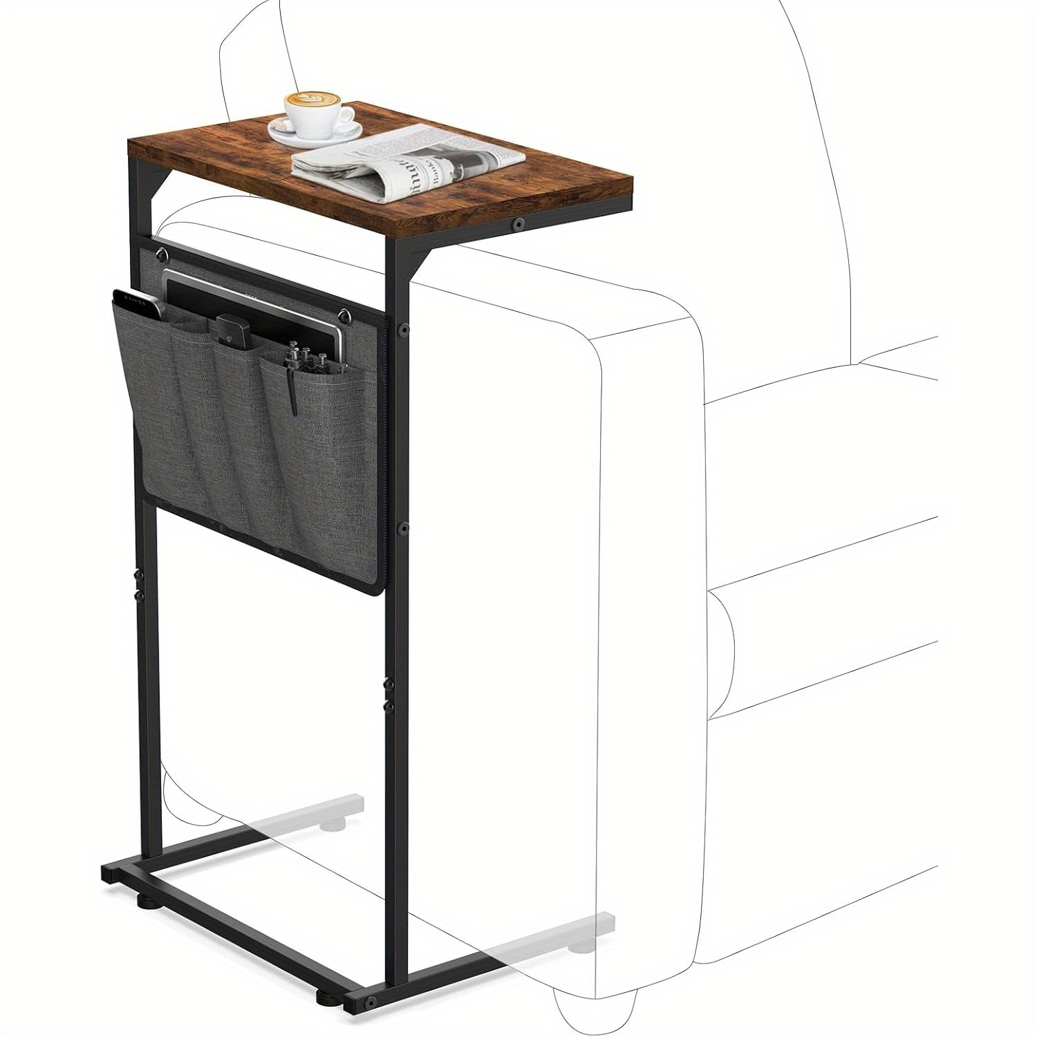Easy Assembly Compact End Table with Slide-Out Tray - Heavy-Duty Hardwood & Metal Construction, Space-Saving Side Table for Living Room, Bedroom, Home Office - Rustic Brown Finish, Bedroom Space Saver, Underfurniture Organizer, Sturdy Metal Frame