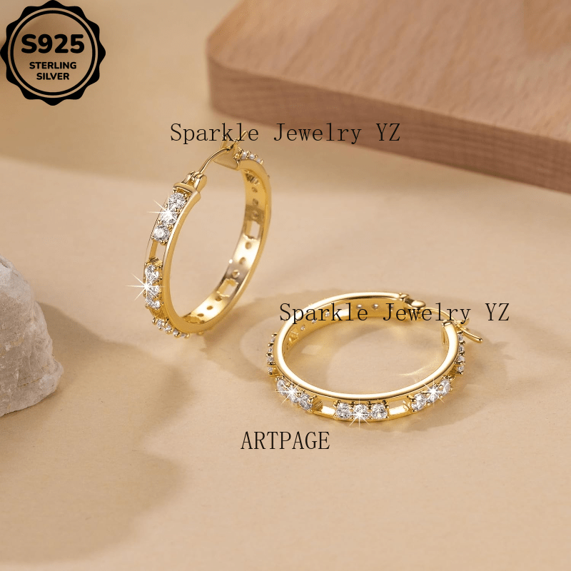 Women's 18K Plated Large Hoop Earrings with AAA Zirconia