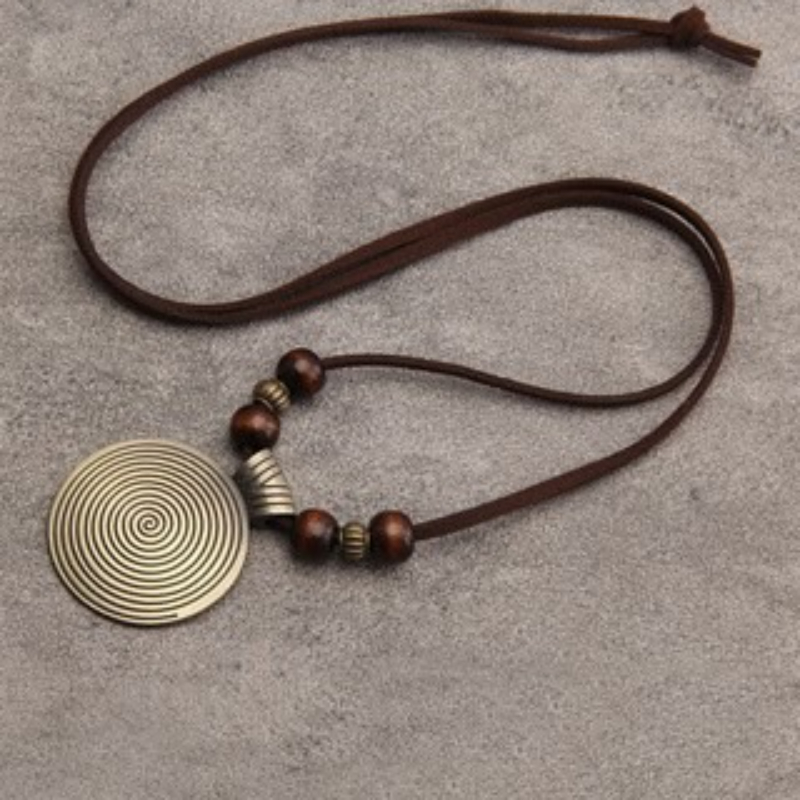 TEMU Collier avec pendentif de disque de style rétro, bijou pour pull, long collier, 1 pièce