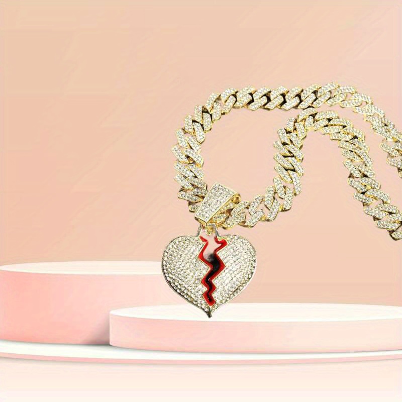 Heart Pendant Cuban Chain Necklace, Stylish Gift