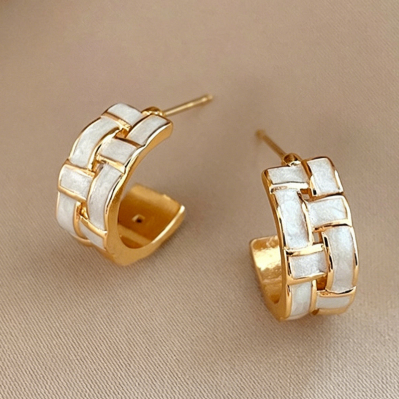 TEMU Pendientes Huggie Tejidos de Esmalte Chic para Mujer, Uso Diario, Trabajo de Oficina, Citas Casuales