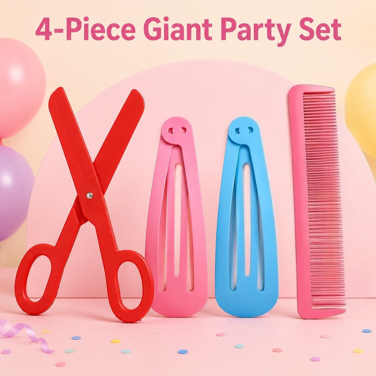 TEMU 4pcs Set: 1 Giant Pair Of Scissors + 2 Giant Hair Clips + 1 Giant Comb. Women's Dress-up Hair Accessories, Hair Clips, Fun Oversized Hair