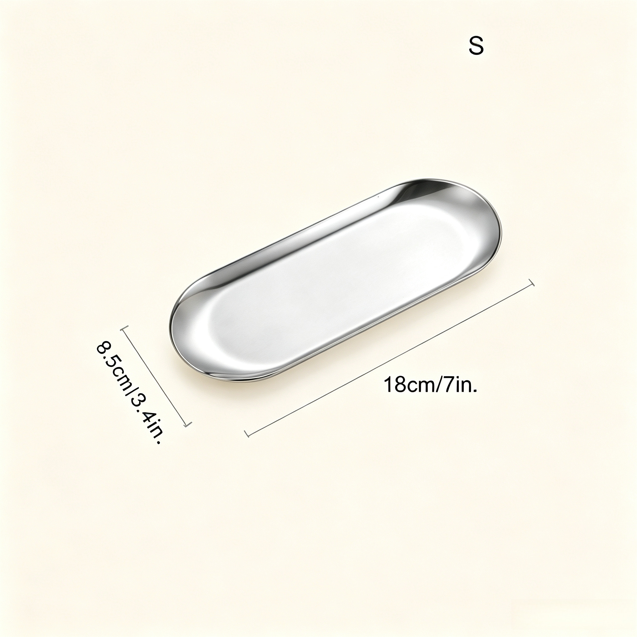 TEMU Glossy Oval Stainless Steel Decorative Tray, In Golden And Silvery, Multi- And Snack Plate, Jewelry, Cosmetics, And Aromatherapy Desktop