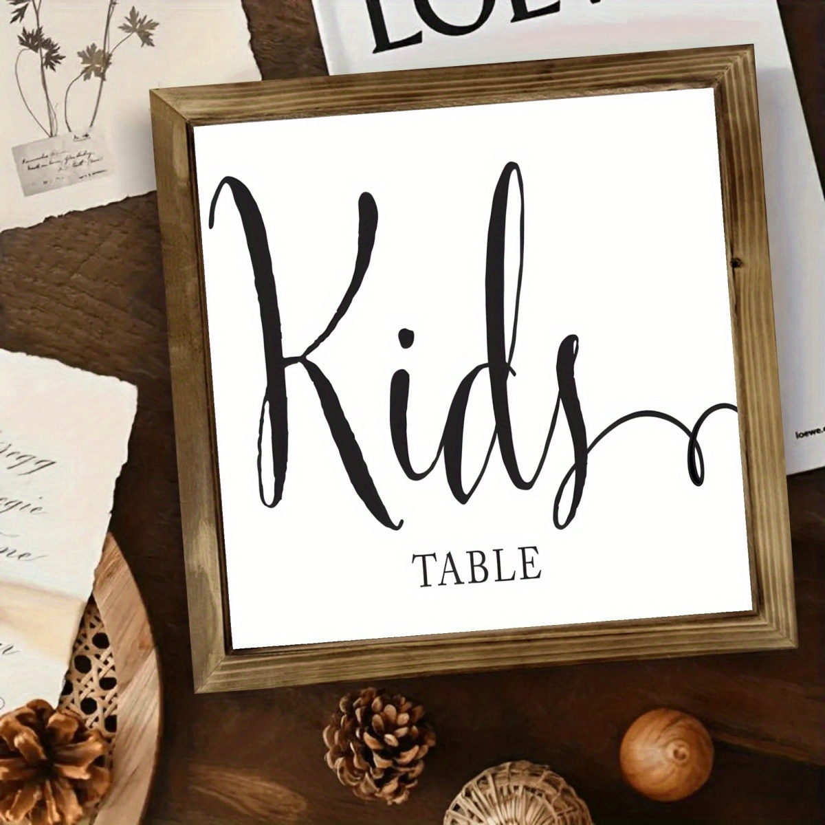 E-shop Kinder Tischschild - 8x8 Zoll Künstlicher Holzrahmen Hochzeits- & Verlobungsfeier Dekor, Elegante Schreibschrift Tischedekoration für