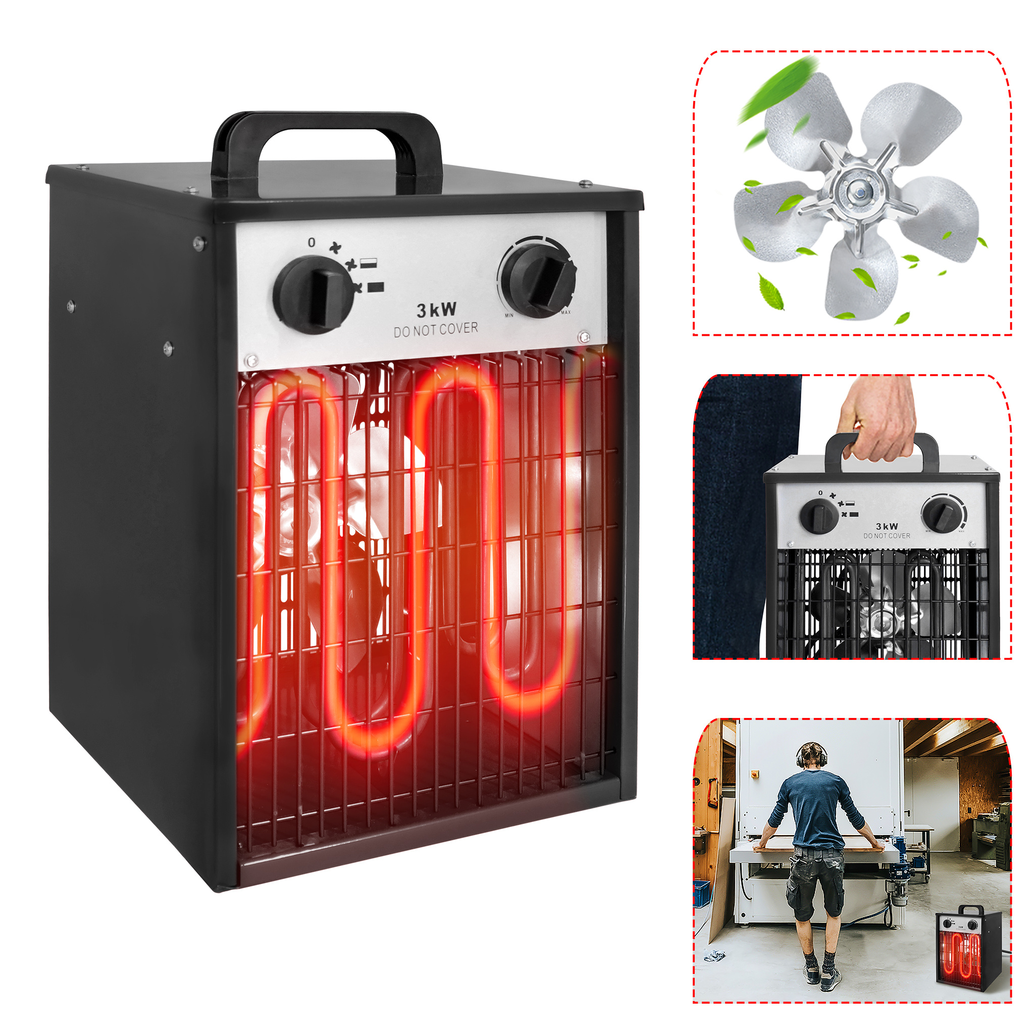 TEMU Fan Heater Electric Heater 3kw - Construction Heater Electric Heater Heater Heater Fan Heater, 3 Heat Settings, Hvac High- Heater, Heaters For