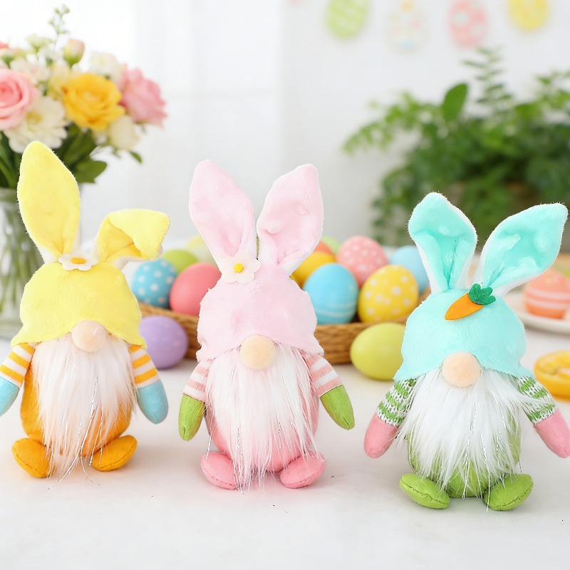 TEMU 3pcs Bulk Pack Easter Bunny Gnome Elf Figurines - Clip- Hanging Decorations With Durable Suitable For Easter Gifts, Spring Table Centerpiece, & Decorations, Gnome Characters For Home, -free