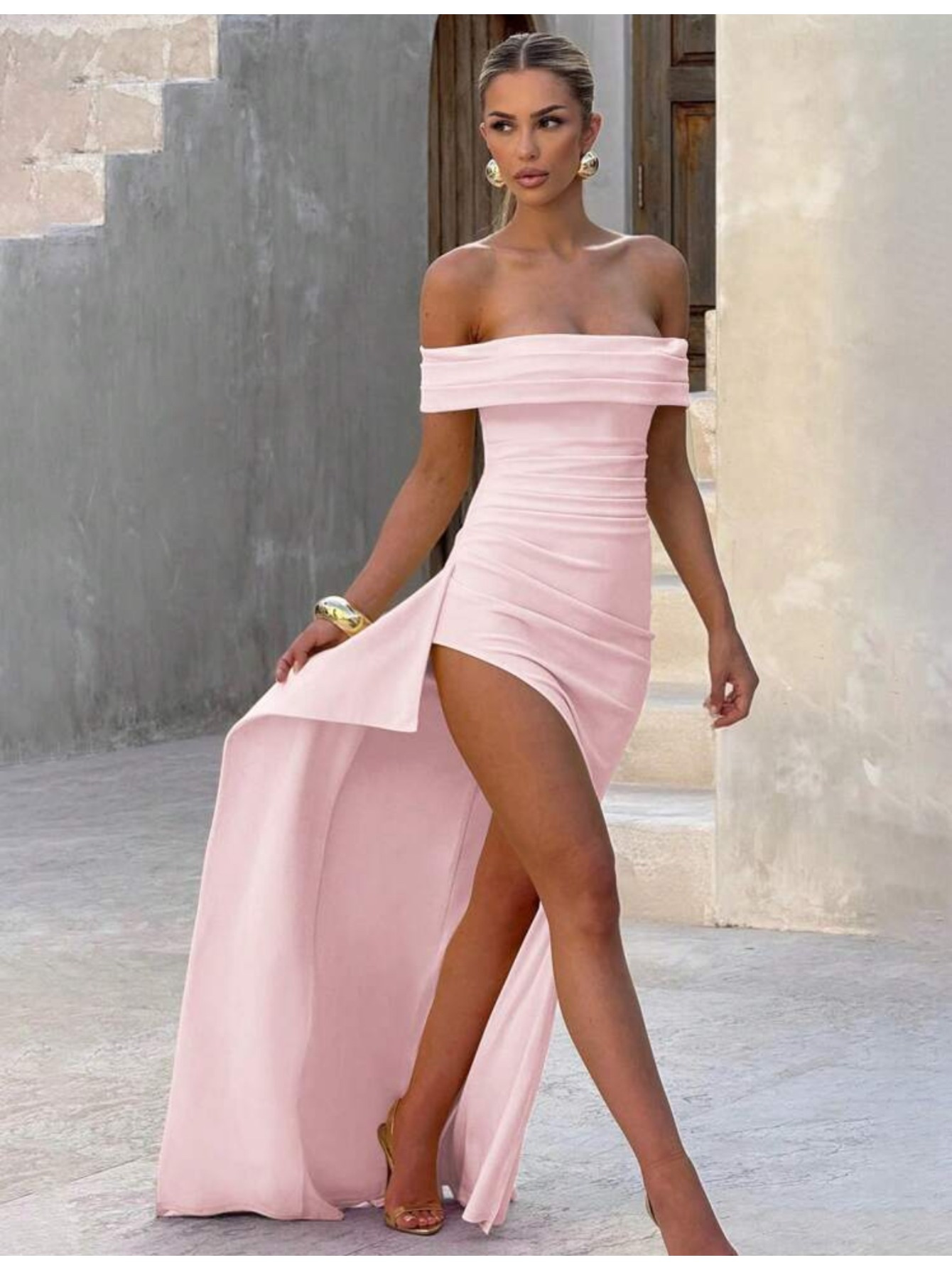bodycon high slit dress Sloane High Split Plunge Neck Maxi Dress in White main image 0