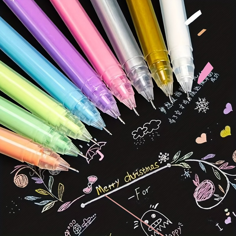 Image of Office Category,9pcs Large Capacity Gel Pen, 9 Kinds Of - For Diy Handicraft, Black Paper Art, Marking And Student Diary,back To , Back To , Essential For Office Work