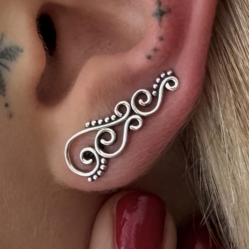 TEMU Retro Silvery Vine Earrings Bohemian Flower Clip Earrings For Women Daily Casual Party Vintage Earrings Vacation Additions Jewelry Gift