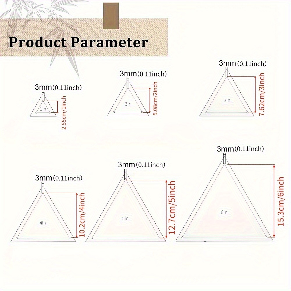 TEMU A Set Of 6 Acrylic Templates, Featuring A Transparent Triangular Ruler For , Designed In Various Sizes (1-6 Inches) For Shirt Design Crafts