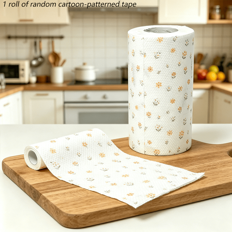 TEMU 1 Roll 200 Sheets- Large Capacity Kitchen Paper Towels, 5-ply Thickened Pearl Pattern, Cleaning Cloth, Dual-use Dry And Wet Dishwashing Oil