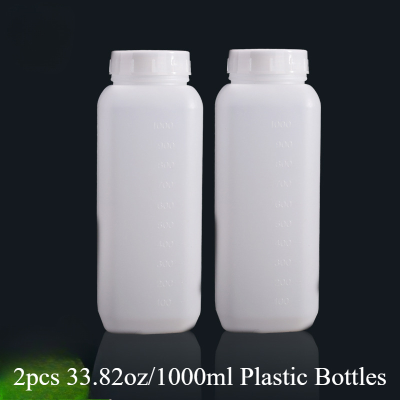 

2pcs 33.82oz/1000ml Wide Mouth Plastic Chemical Bottles - , Waterproof Lab Containers With Scale & Inner Liner, White Translucent, Sample Sealing, Square