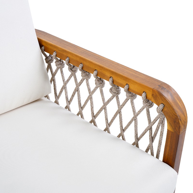 Outdoor Acacia Club Chair with Handwoven Rope, Teak End