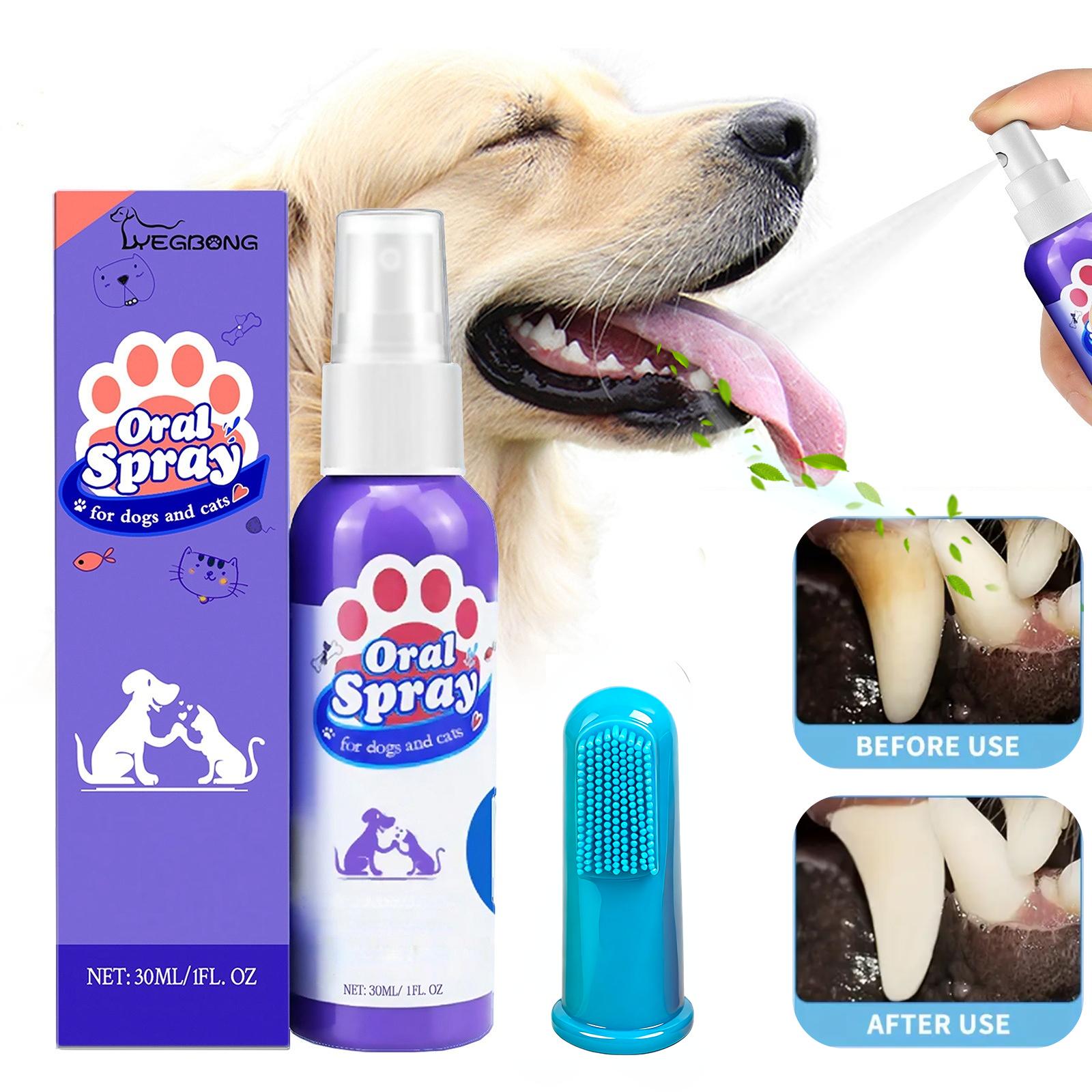 Simple Pet Oral Care Kit: Soft Finger Toothbrush With Silicone Bristles And No-rinse Pet Oral Spray, Suitable For Dogs And Cats, Easily Removes Food Residue At Home Without A Traditional Toothbrush