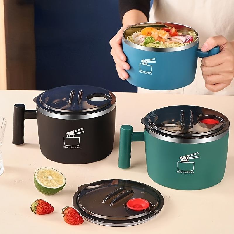 stainless steel insulated bowl instant noodle bowl with lid lunch box portable noodle bowl draining bowl ramen bowl multi functional lunch box lunch container suitable for meals and catering essential for to school Product details 4