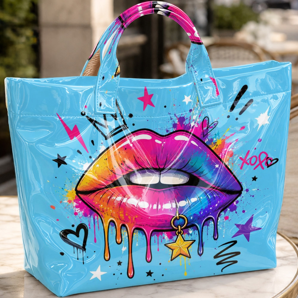 Image of Pop Art Colorful Print Tote Bag - A Casual Shopping Bag Perfect For Coffee Shops, Everyday , And