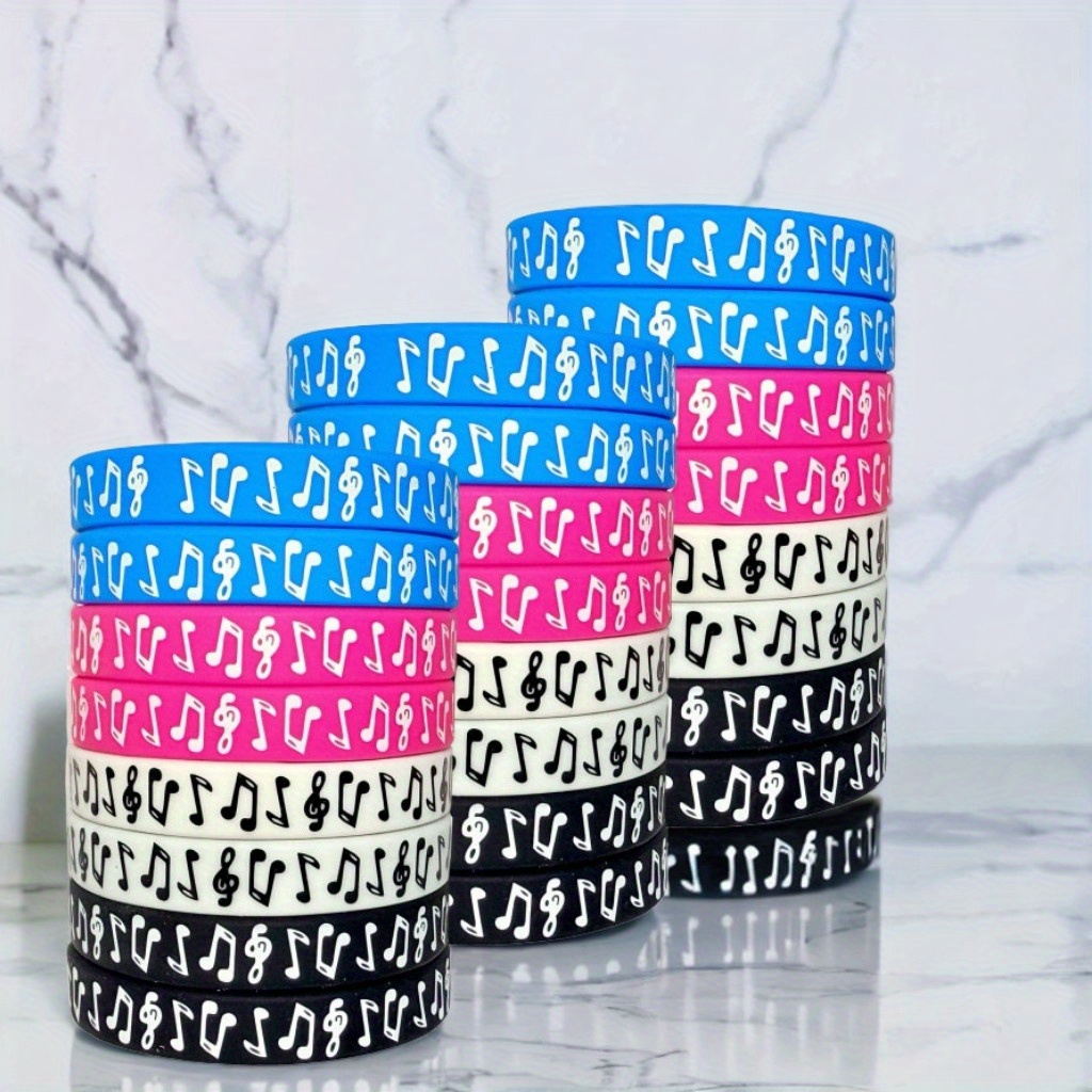TEMU 12pcs Silicone Music Symbol Wristbands - Patriotic American With Stars & Stripes, Black With Music Notes, Concerts, Festivals, Dj Parties, Team
